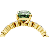 Yellow gold Fancy Green Emerald  Solitaire Bezel Accent Diamond Engagement Ring with Beaded Band and Four-Prong Setting_58