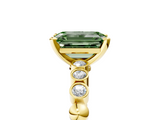 Yellow gold Fancy Green Emerald  Solitaire Bezel Accent Diamond Engagement Ring with Beaded Band and Four-Prong Setting_59
