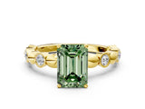Yellow gold Fancy Green Emerald  Solitaire Bezel-Set Diamond Ring with Beaded Band and Four-Prong Setting_32
