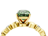 Yellow gold Fancy Green Emerald  Solitaire Bezel-Set Diamond Ring with Beaded Band and Four-Prong Setting_36