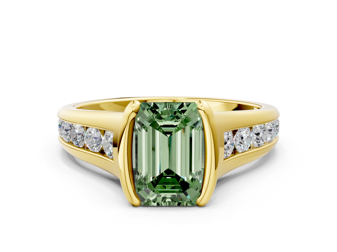 Yellow gold Fancy Green Emerald  Solitaire Bezel-Set Diamond Ring with Channel-Set Band_37