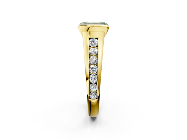 Yellow gold Fancy Green Emerald  Solitaire Bezel-Set Diamond Ring with Channel-Set Band