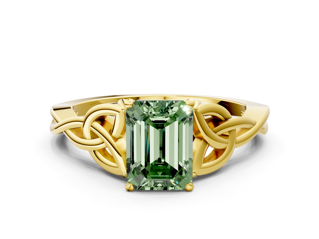 Yellow gold Fancy Green Emerald  Solitaire Celtic Knot Engagement Ring with Four-Prong Setting_58