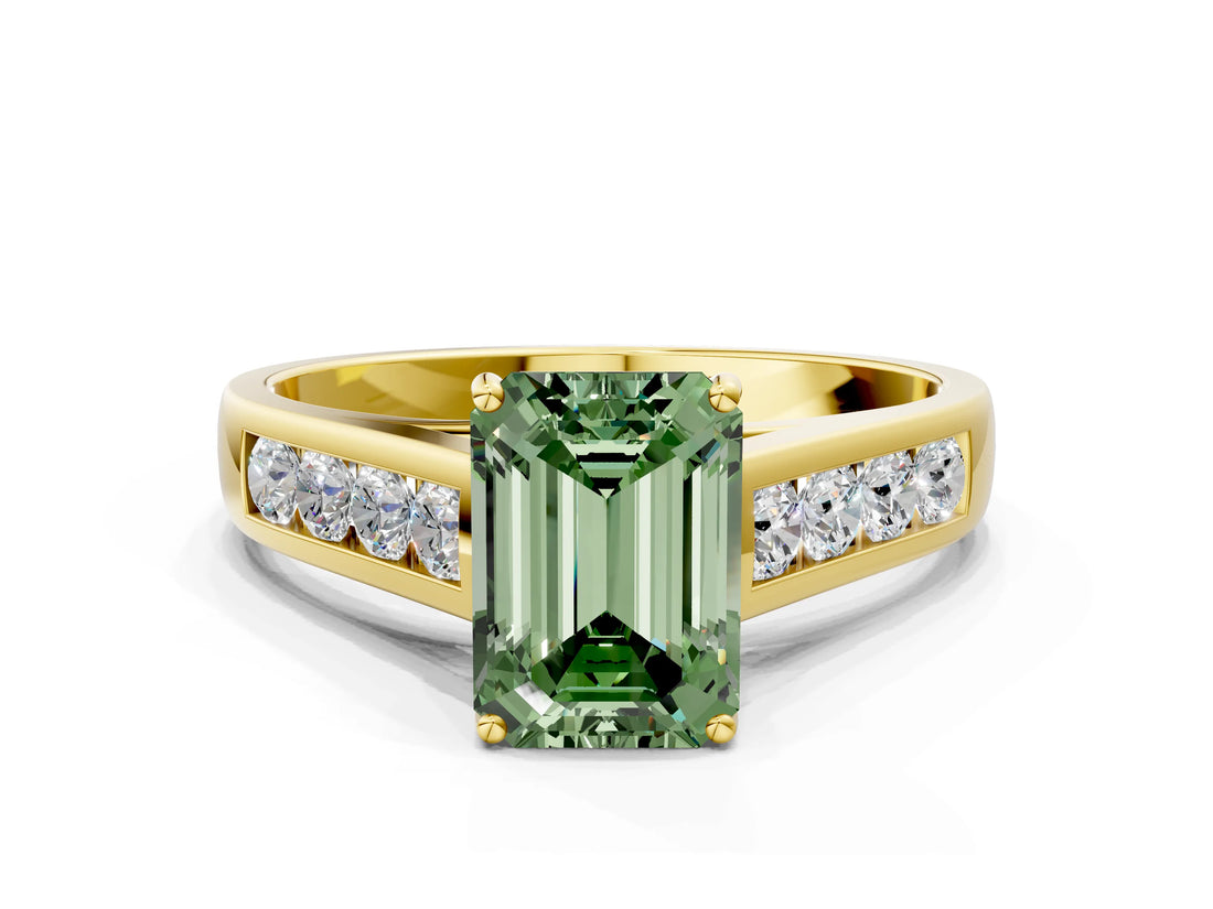 Yellow gold Fancy Green Emerald  Solitaire Channel-Set Diamond Engagement Ring with Four-Prong Setting_32
