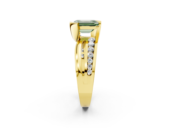 Yellow gold Fancy Green Emerald  Solitaire Channel-Set Split Shank Ring with Tension Prong Setting