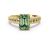 Yellow gold Fancy Green Emerald  Solitaire Chevron Pave Diamond Engagement Ring with Six-Prong Setting_3