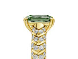 Yellow gold Fancy Green Emerald  Solitaire Chevron Pave Diamond Engagement Ring with Six-Prong Setting_8