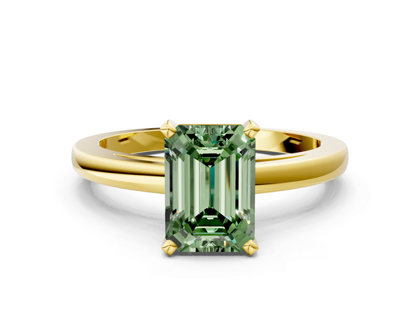 Yellow gold Fancy Green Emerald  Solitaire Diamond Engagement Ring with Four-Prong Setting on a Classic Band