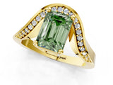 Yellow gold Fancy Green Emerald  Solitaire Diamond Engagement Ring with Pave Band and Four-Prong Setting 1