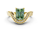 Yellow gold Fancy Green Emerald  Solitaire Diamond Engagement Ring with Pave Band and Four-Prong Setting