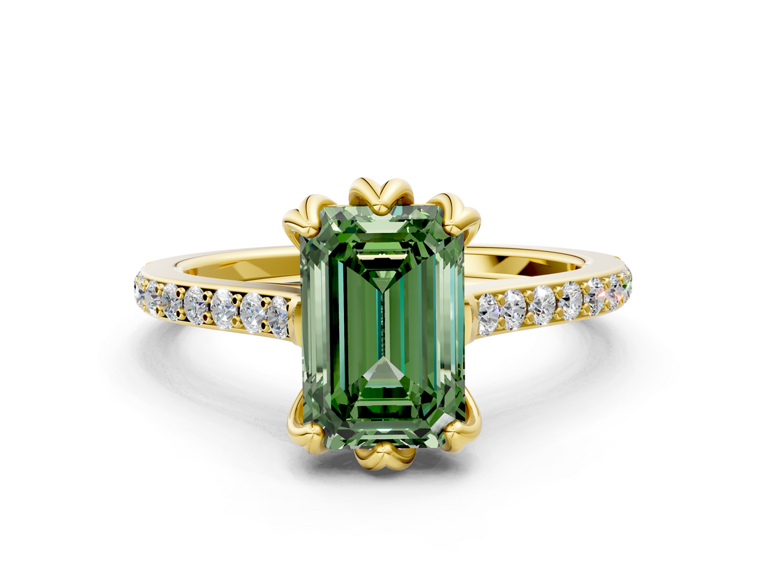 Yellow gold Fancy Green Emerald  Solitaire Diamond Engagement Ring with Pave Band and Six-Prong Setting_21