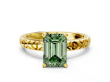 Yellow gold Fancy Green Emerald  Solitaire Diamond Engagement Ring with XO Engraved Band and Four-Prong Setting 1