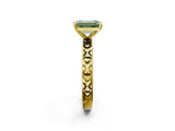 Yellow gold Fancy Green Emerald  Solitaire Diamond Engagement Ring with XO Engraved Band and Four-Prong Setting 3