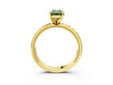 Yellow gold Fancy Green Emerald  Solitaire Diamond Engagement Ring with XO Engraved Band and Four-Prong Setting 4