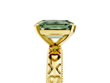 Yellow gold Fancy Green Emerald  Solitaire Diamond Engagement Ring with XO Engraved Band and Four-Prong Setting