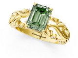 Yellow gold Fancy Green Emerald  Solitaire Diamond Leaf Vine Band with Prong Setting_45