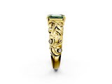 Yellow gold Fancy Green Emerald  Solitaire Diamond Leaf Vine Band with Prong Setting_46