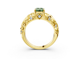 Yellow gold Fancy Green Emerald  Solitaire Diamond Leaf Vine Band with Prong Setting_47
