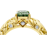 Yellow gold Fancy Green Emerald  Solitaire Diamond Leaf Vine Band with Prong Setting_48