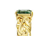 Yellow gold Fancy Green Emerald  Solitaire Diamond Leaf Vine Band with Prong Setting_49