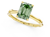 Yellow gold Fancy Green Emerald  Solitaire Diamond Ring with Bamboo Band and Four-Prong Setting_69