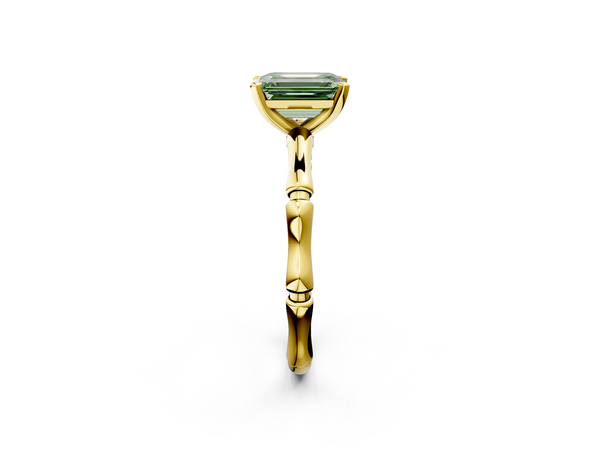 Yellow Gold Emerald Cut Solitaire Engagement Ring Setting for Fancy Green Center with Bamboo Band