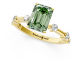 Yellow gold Fancy Green Emerald  Solitaire Diamond Ring with Bezel Set Side Stones and Prong Setting_4