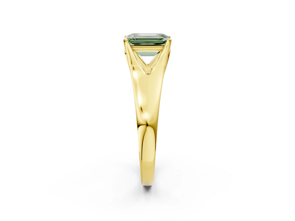 Yellow gold Fancy Green Emerald  Solitaire Diamond Ring with Cathedral Band and Four-Prong Setting