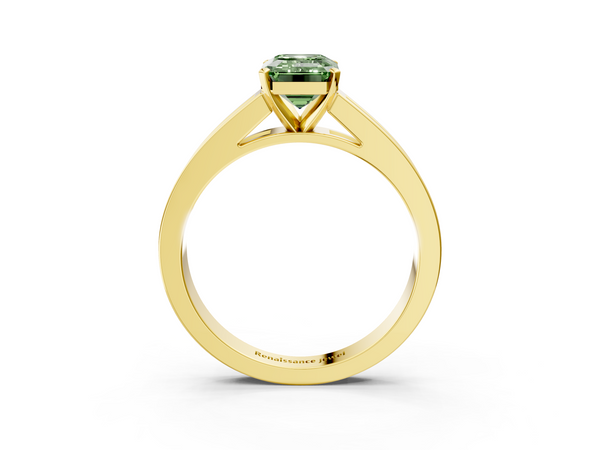 Yellow gold Fancy Green Emerald  Solitaire Diamond Ring with Channel-Set Band and Four-Prong Setting
