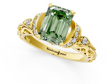 Yellow gold Fancy Green Emerald  Solitaire Diamond Ring with Filigree Band and Four-Prong Setting_60