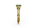 Yellow gold Fancy Green Emerald  Solitaire Diamond Ring with Filigree Band and Four-Prong Setting_61
