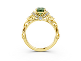 Yellow gold Fancy Green Emerald  Solitaire Diamond Ring with Filigree Band and Four-Prong Setting_62