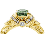 Yellow gold Fancy Green Emerald  Solitaire Diamond Ring with Filigree Band and Four-Prong Setting_63