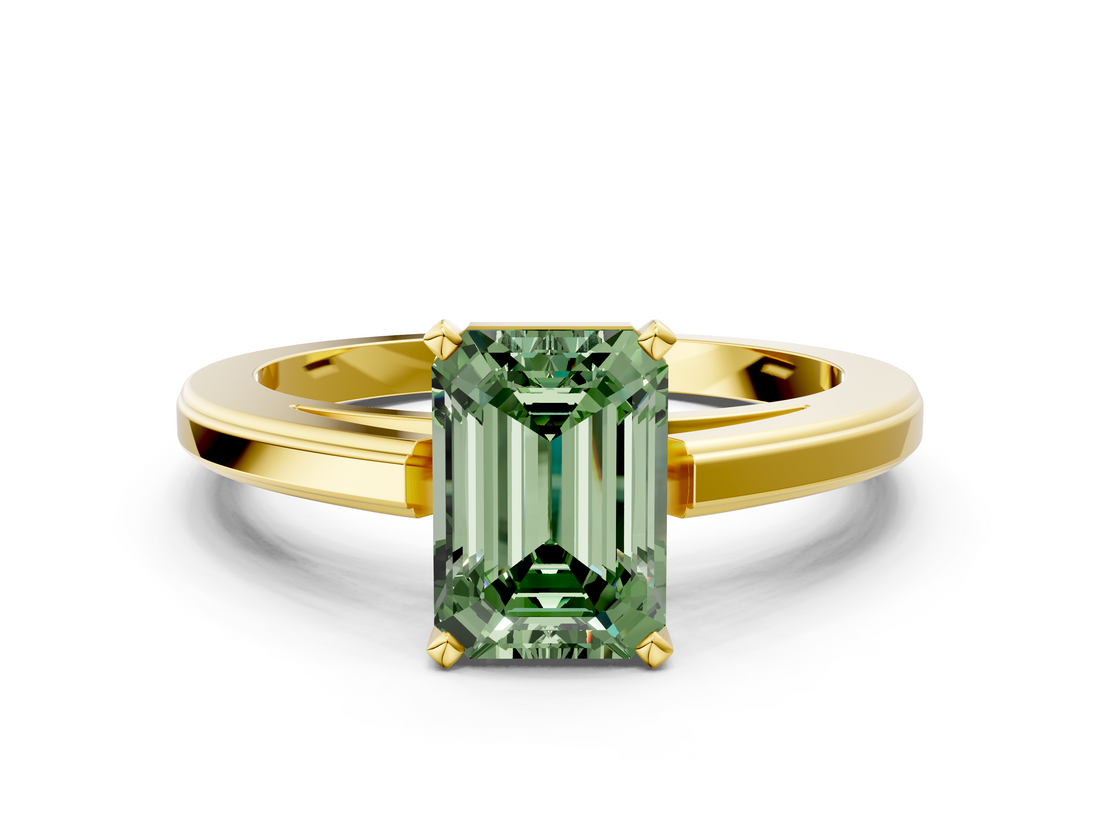 Yellow gold Fancy Green Emerald  Solitaire Diamond Ring with Four-Prong Setting and Classic Band_3