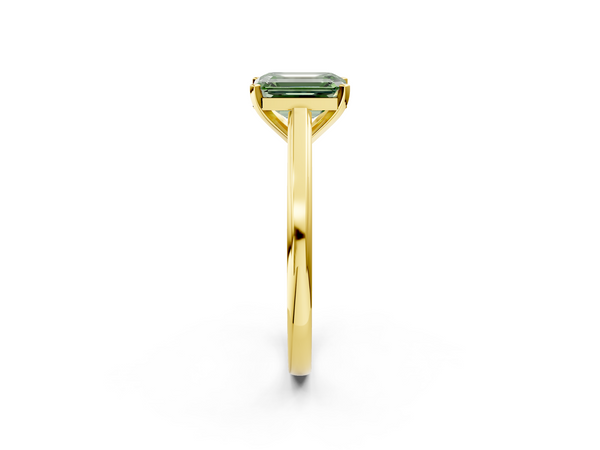 Yellow gold Fancy Green Emerald  Solitaire Diamond Ring with Four-Prong Setting and Classic Band