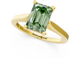 Yellow gold Fancy Green Emerald  Solitaire Diamond Ring with Four-Prong Setting and Tapered Band 1