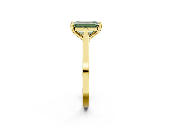 Yellow gold Fancy Green Emerald  Solitaire Diamond Ring with Four-Prong Setting and Tapered Band