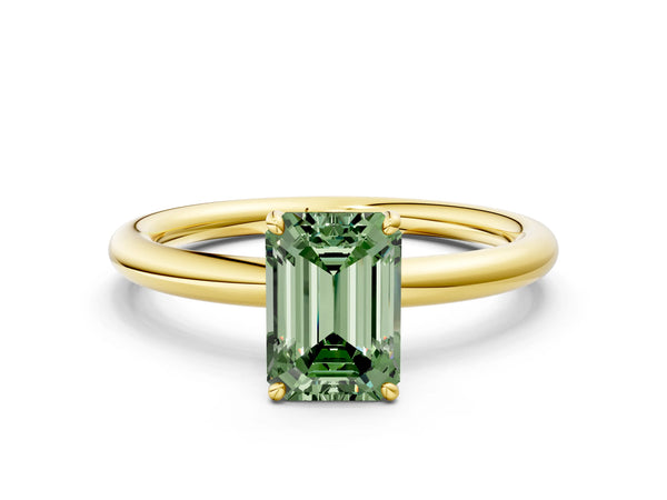 Yellow Gold Emerald Cut Low Set Solitaire Engagement Ring Setting for Fancy Green Center