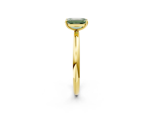 Yellow Gold Emerald Cut Low Set Solitaire Engagement Ring Setting for Fancy Green Center