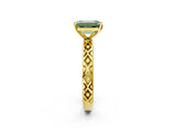 Yellow gold Fancy Green Emerald  Solitaire Diamond Ring with Milgrain and Black Enamel X Pattern Band_110