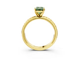 Yellow gold Fancy Green Emerald  Solitaire Diamond Ring with Milgrain and Black Enamel X Pattern Band_111