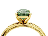 Yellow gold Fancy Green Emerald  Solitaire Diamond Ring with Milgrain and Black Enamel X Pattern Band_112