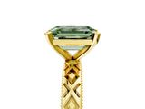 Yellow gold Fancy Green Emerald  Solitaire Diamond Ring with Milgrain and Black Enamel X Pattern Band_113