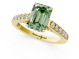 Yellow gold Fancy Green Emerald  Solitaire Diamond Ring with Pavé Band and Four-Prong Setting_86