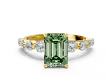 Yellow gold Fancy Green Emerald  Solitaire Diamond Ring with Pave Band and Four-Prong Setting_280