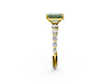 Yellow gold Fancy Green Emerald  Solitaire Diamond Ring with Pave Band and Four-Prong Setting_282
