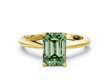 Yellow gold Fancy Green Emerald  Solitaire Diamond Ring with Six-Prong Setting on a Classic Band