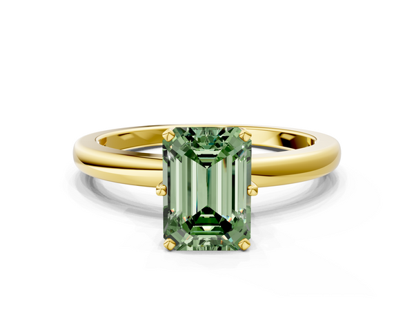 Yellow gold Fancy Green Emerald  Solitaire Diamond Ring with Six-Prong Setting on a Classic Band