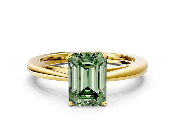 Yellow gold Fancy Green Emerald  Solitaire Diamond Ring with Split Shank and Four-Prong Setting