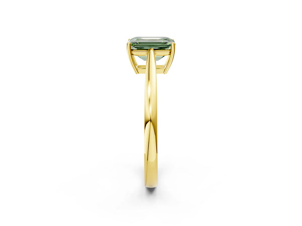 Yellow gold Fancy Green Emerald  Solitaire Diamond Ring with Split Shank and Four-Prong Setting